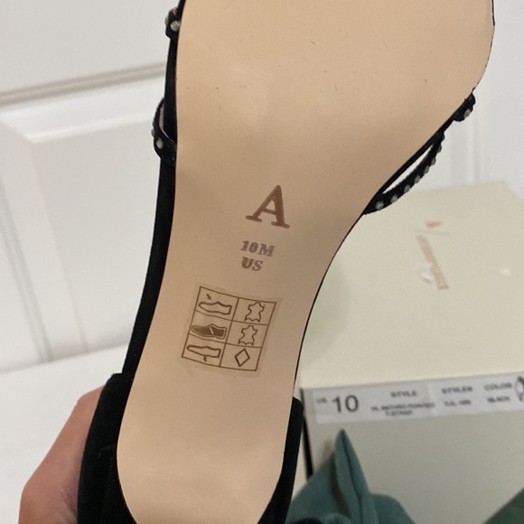 Anthropologie Pointed T-Strap Black Suede Rhinestone Heels - Picture 6 of 15
